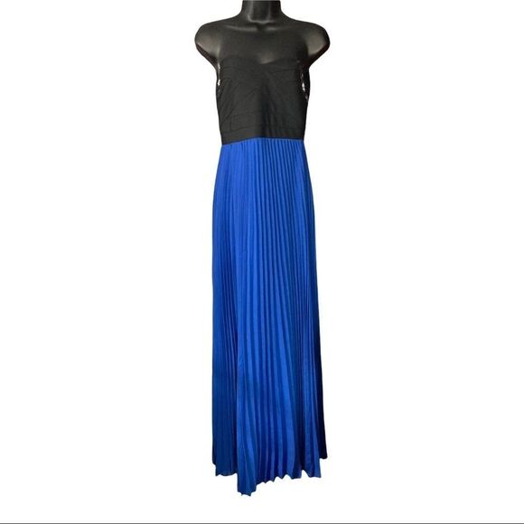 RUBY ROX, Blue & Black, Size 5, strapless,Long Prom Dress, pleated bottom, lined - Picture 1 of 8